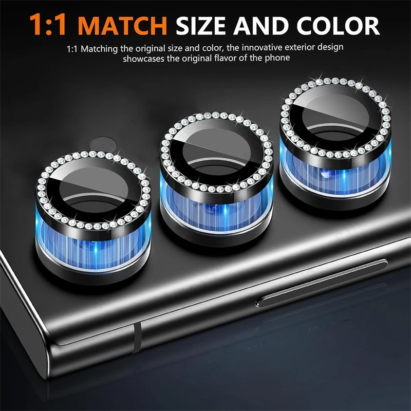 Luxury Diamond Camera Protector Case with Metal Ring Lens Glass
