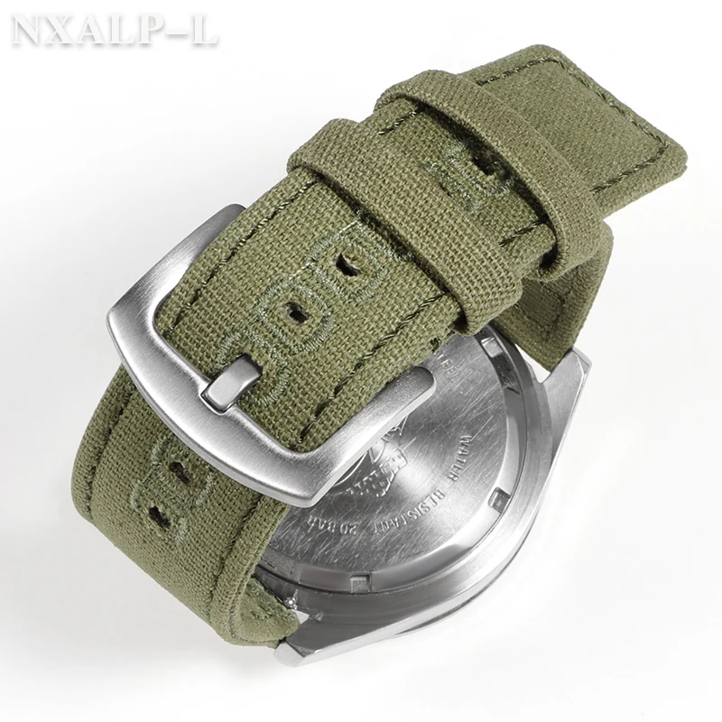 Quick Release Army Green Nylon Canvas Watch Strap with Brushed Buckle