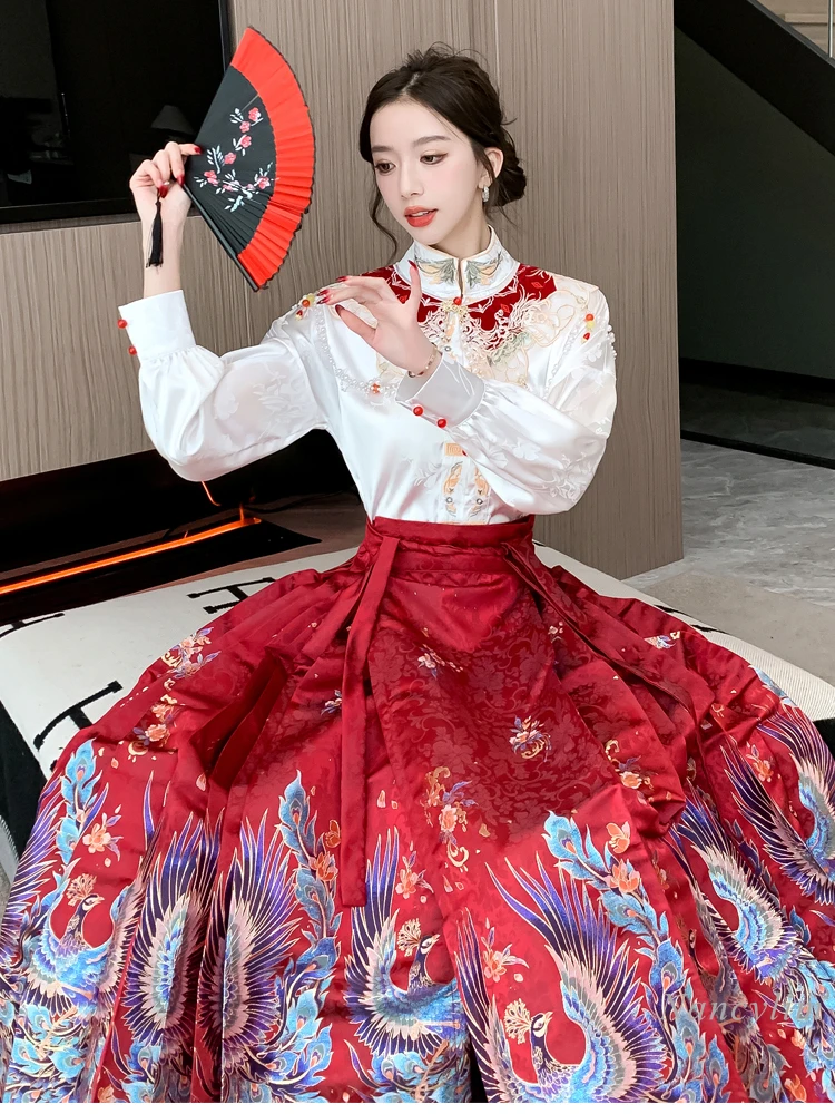 

New Chinese Style Top with Horse-Face Skirt Women's Clothing Suit Autumn and Winter Two Piece Skirts Set Outfits Buy Separately