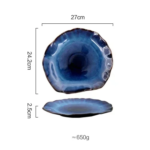 Deep Blue Irregular Ceramic Plate - Elegant Pottery Dish