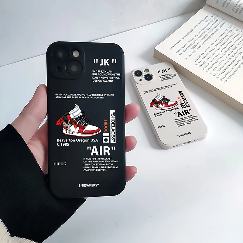 Ins Hot Sneakers Off Air Sports Shoes Custodia Per Telefono Di Marca Per Iphone11 13Pro Max 12 Mini 14 Xs Max Xr 7 8Plus Cover Posteriore Con Etichett