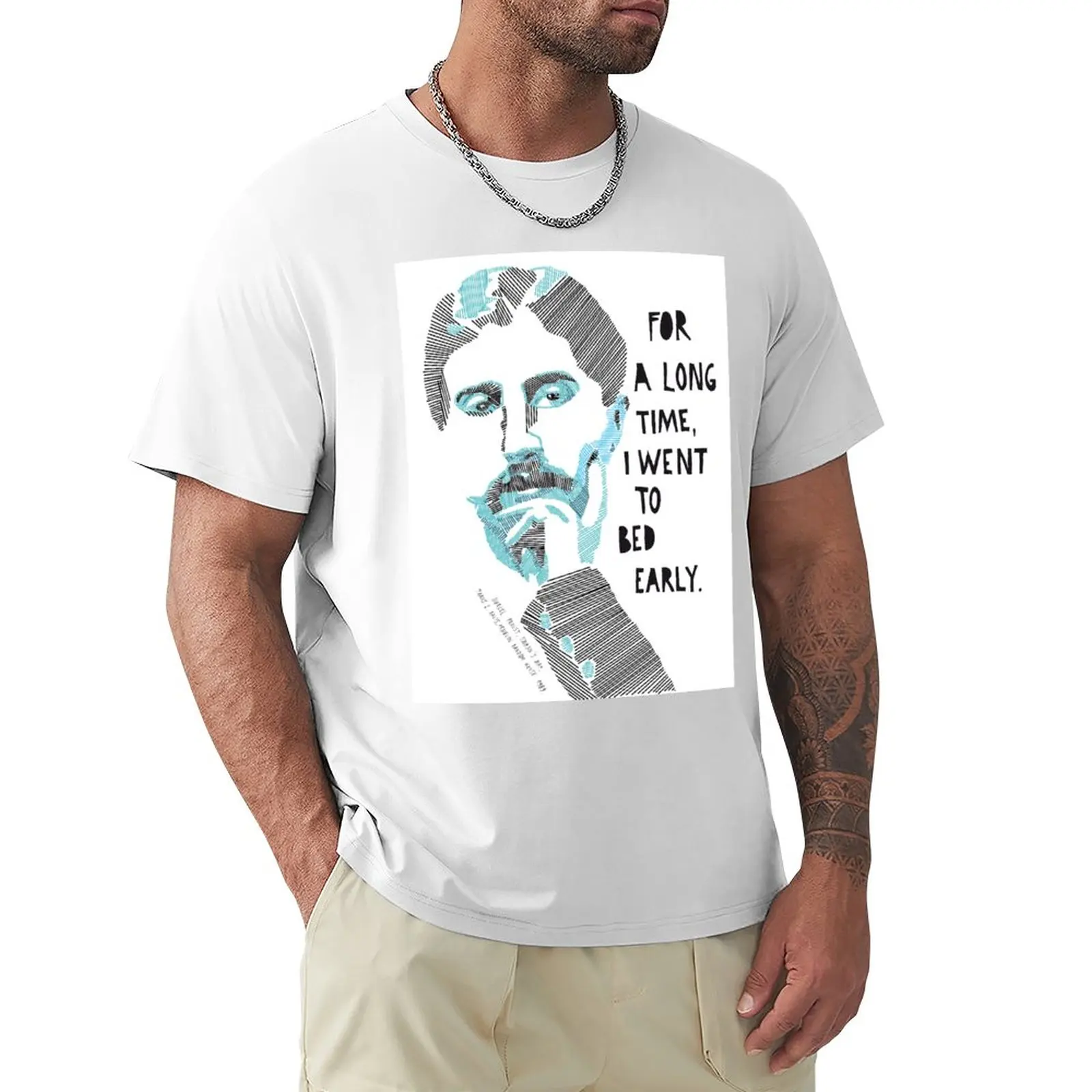 

Portrait of Proust with a quote from Swann's Way T-Shirt sports fans Short sleeve tee customs oversized t shirt men