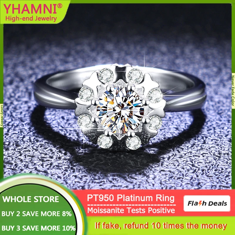 Luxury PT950 Platinum Real Moissanite Diamond Ring Solitaire VVS 1 Carar / 2 Carat / 3 Carat Wedding Band Fine Jewelry For Women