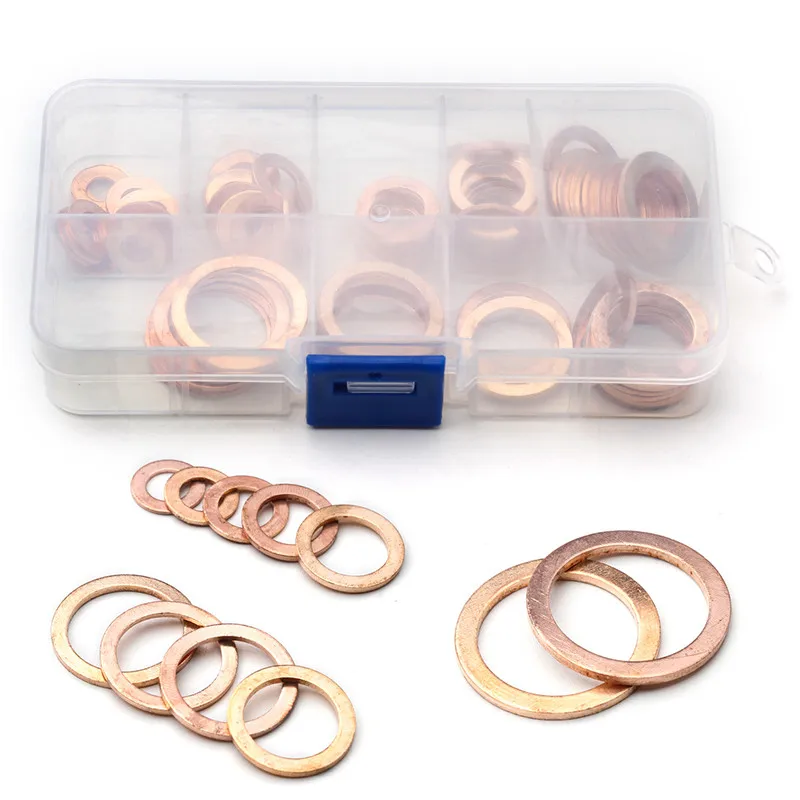 

80Pcs Solid Copper Washer Set 8 Sizes Flat Ring Gasket Sump Plug Oil Seal Fittings Washers Fastener Hardware Accessories