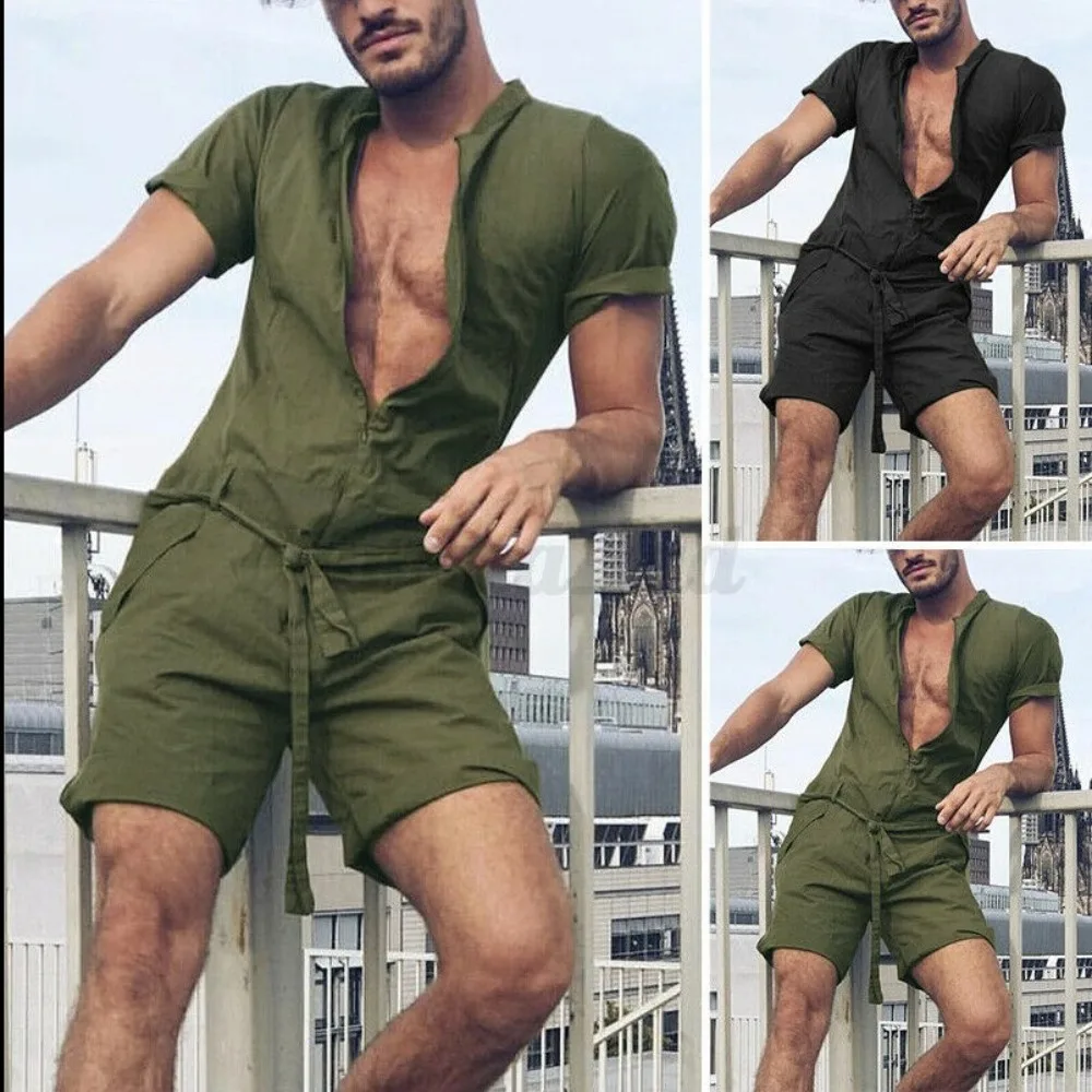 

Men's Solid Color One Piece Short Sleeve Casual Suit
