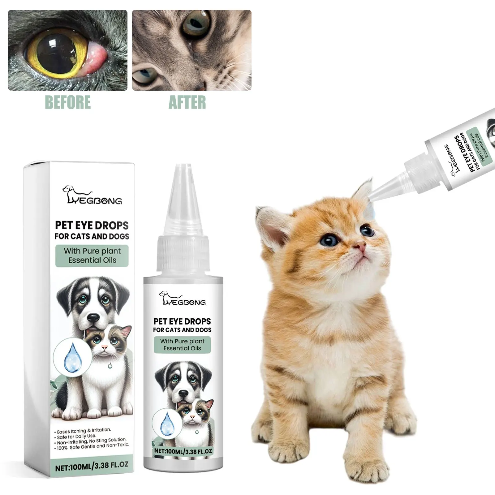 Cat Eye Drop Tear Marks Removal Treat Cataract Eye Itching Redness Relief Ease Dry Irritation Soothing Pet Eye Cleaning Solution