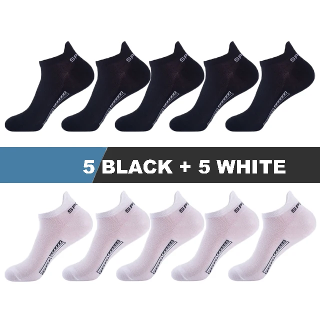 10Pairs/Lot High Quality Men Socks Ankle Breathable Cotton Sports Socks Mesh Casual Athletic Summer Thin Cut Short Sokken Gifts 5 black 5 white