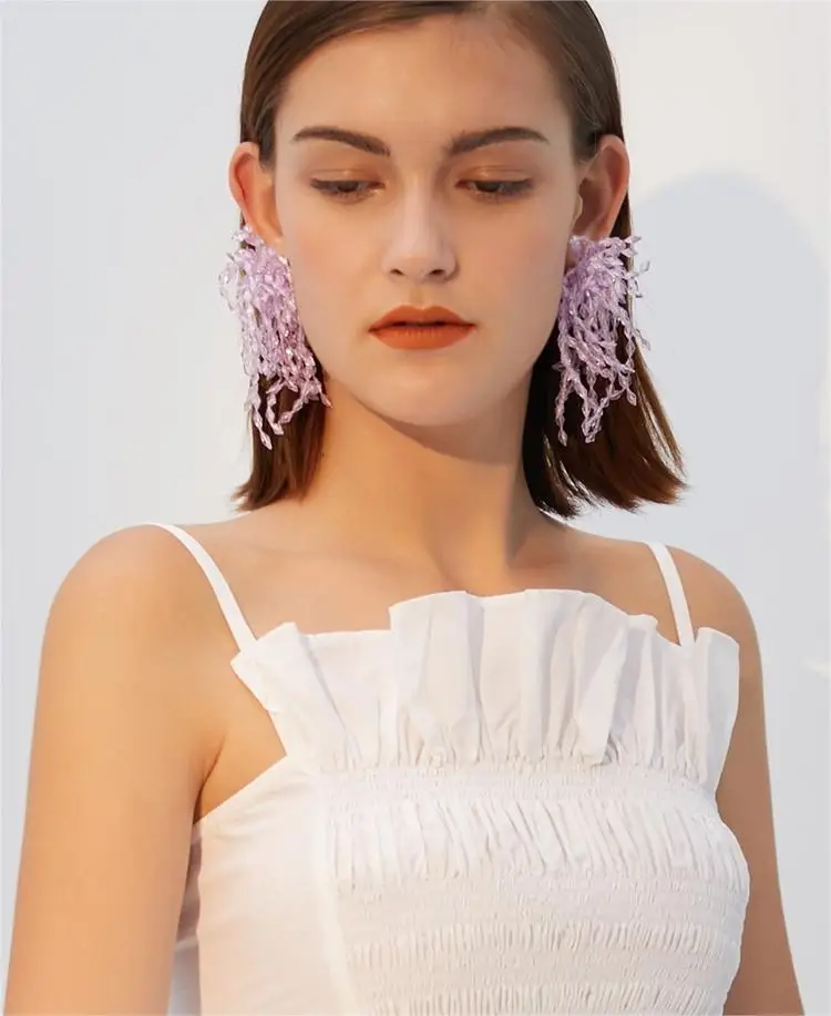Artificial Crystal Earrings Long Tassel Eardrop 2024 Vacation Style Elegant Earrings Birthday Gift Wedding Decoration