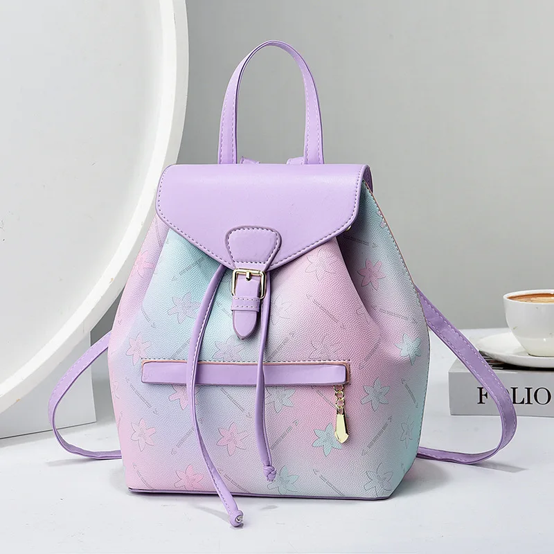 High Quality Patterned Leather Women's Backpack 2024 New Student Backpack Versatile Crossbody Bags Gradient Color Women's Bag 4