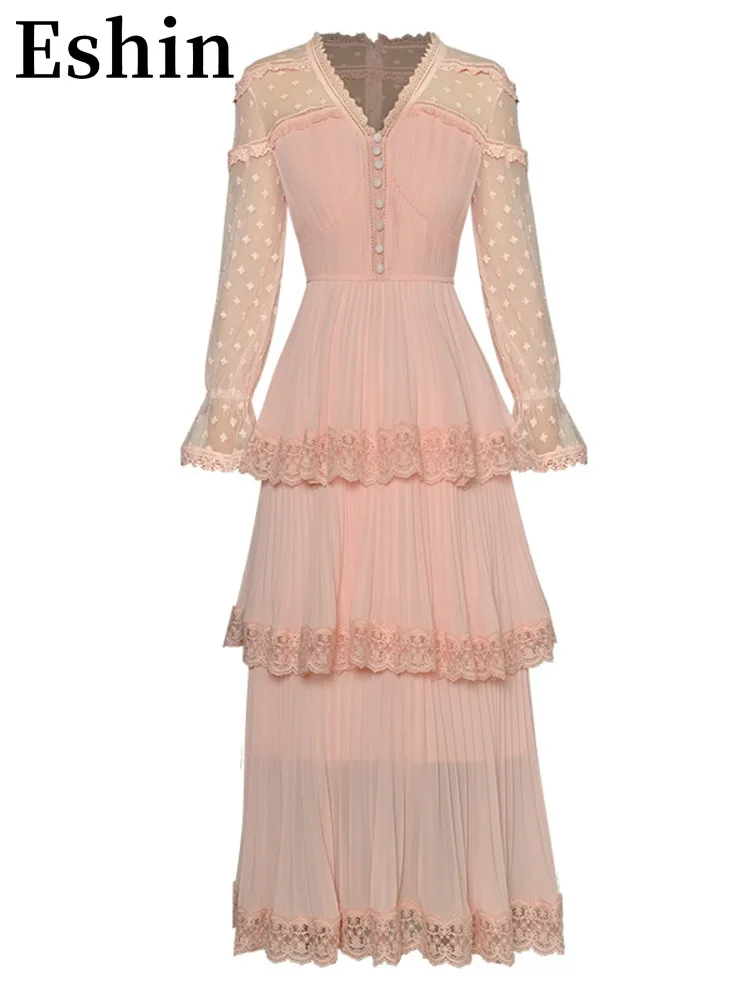 

Eshin V-neck Perspective Flared Sleeve Waist Pleated Cake Dress Medium Length Princess Style Dresses 2023 Summer New TH3956