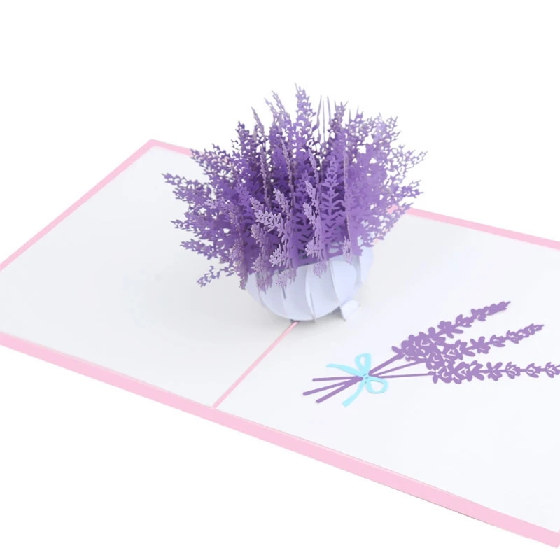 3D Pop-Up Lavender flowers Blessing Greeting Card for Birthday Mother's Day Wedding Party Anniversary Graduation with Envelope