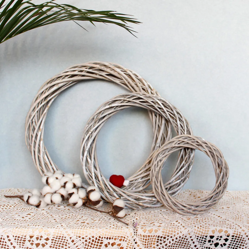 20 cm/25 cm/30 cm Weihnachten Rattan Ring Kranz Wicker Rebe Girlande Hängen Hochzeit Grau Kranz Kindergarten Fotografie Dekoration – Detail 1