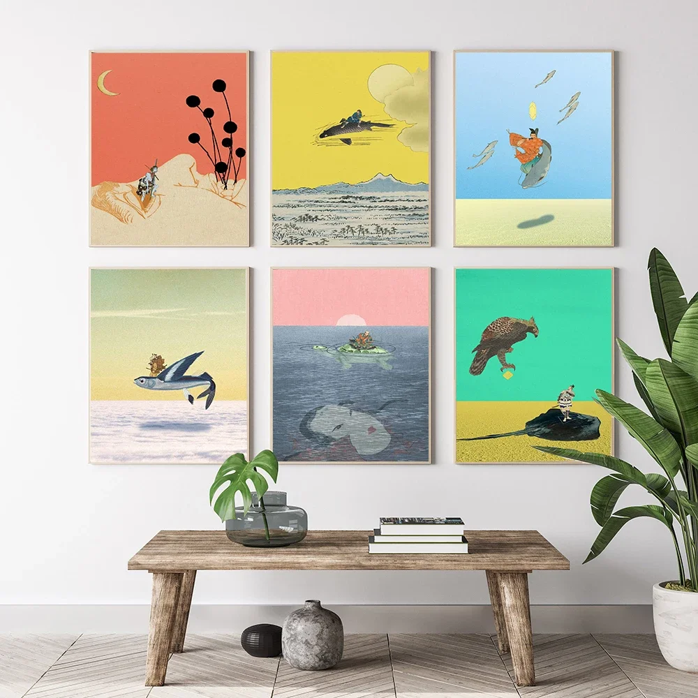 

Funny Poster Prints Hot Samurai Surfer Afterlife Canvas Art Oil Painting Power Showdown Wall Pictures For Living Room