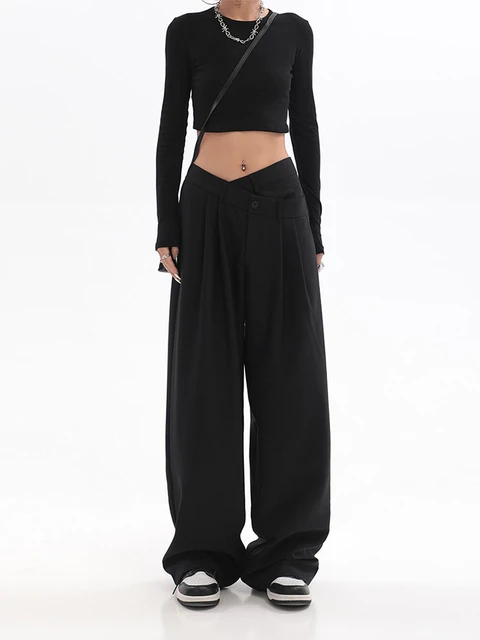 Wide Leg Baggy Pants Women High Waist Simple Daily Office Lady