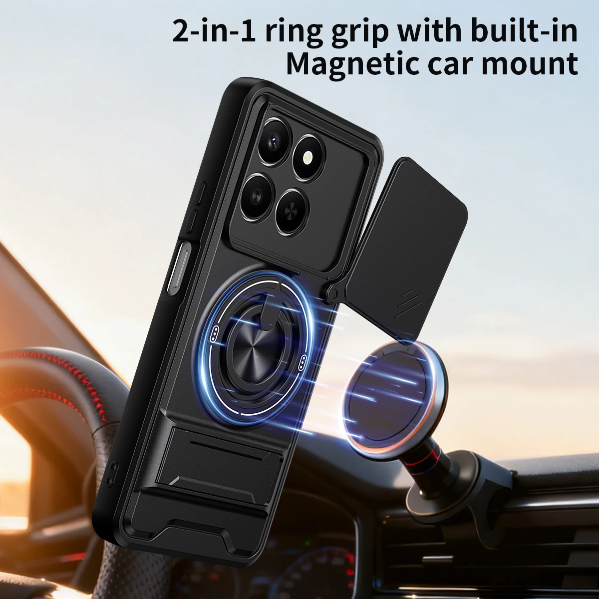 Enhanced Armor Shockproof Phone Case with Sliding Camera Cover and Built-in Kickstand
