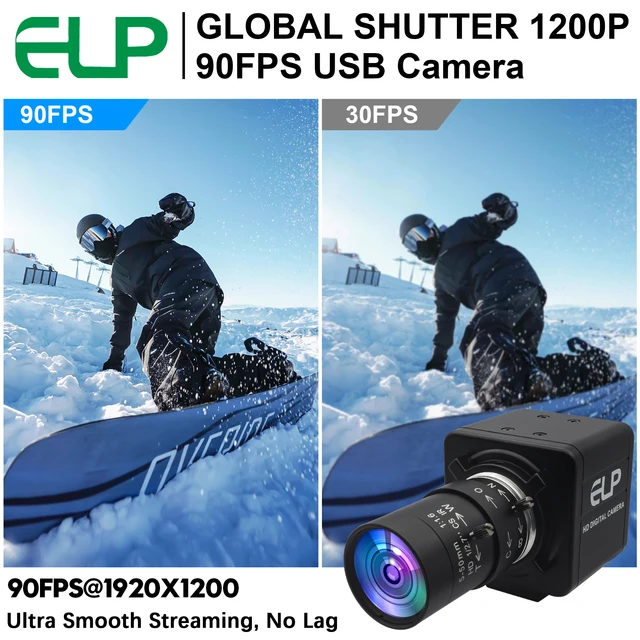 ELP Global Shutter Camera 10X Optical Zoom 1200P 90FPS Color Aptina Sensor Mini Webcam with 5-50mm Varifocal Lens for Monitor 3