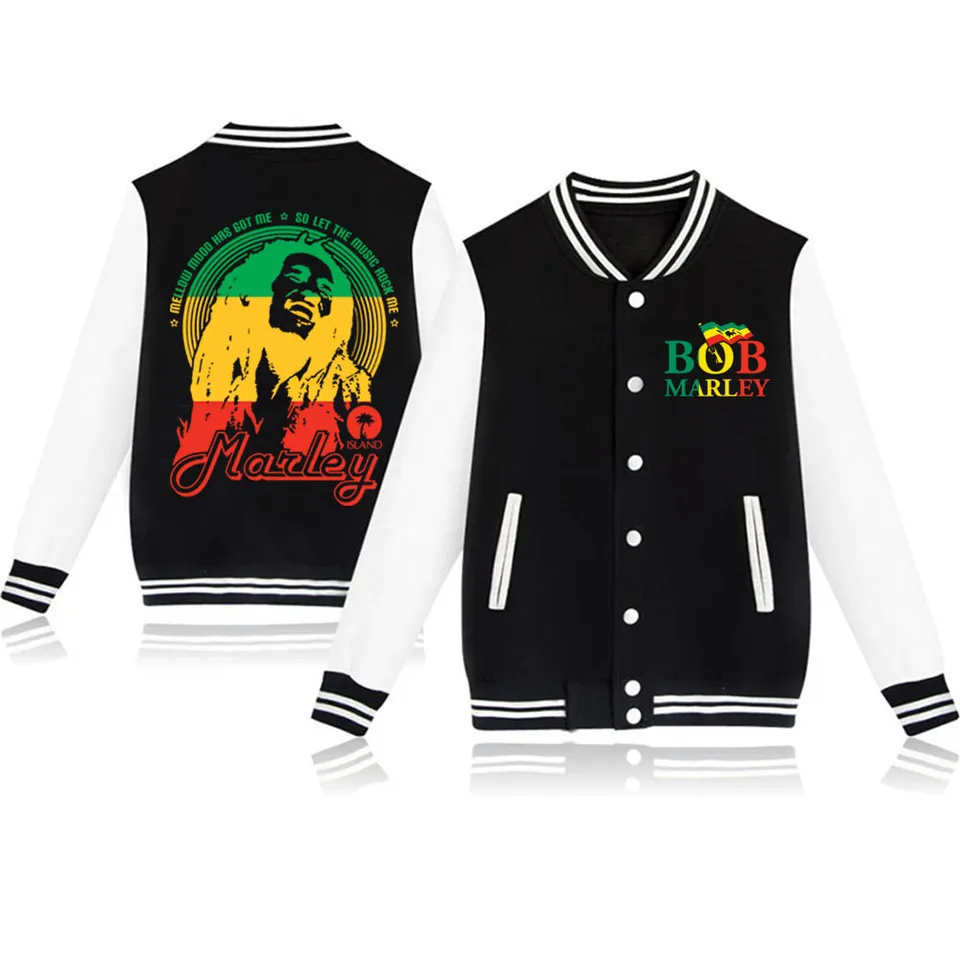 Fashion Singer Bob Marley Baseball Uniform Hoodies Hiphop Rapper