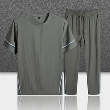 

2022Blank Version Ice Silk Suit Two-Piece Short-Sleeved Trousers Simple Fashion Men's Suit Summer