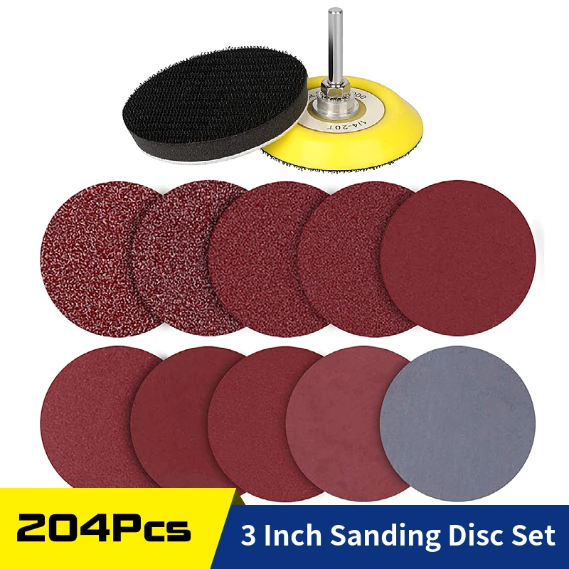 3 Inch 200 Pcs Sanding Discs Hook and Loop Sandpaper Pad Kit for Drill