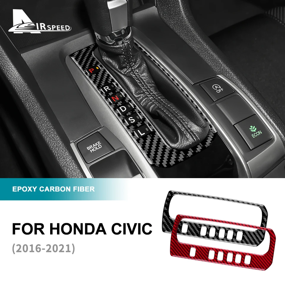 Carbon Fiber Gear Shift Panel Stripe Cover Trim For Honda Civic 10th 2016-2018 E - Foto 11