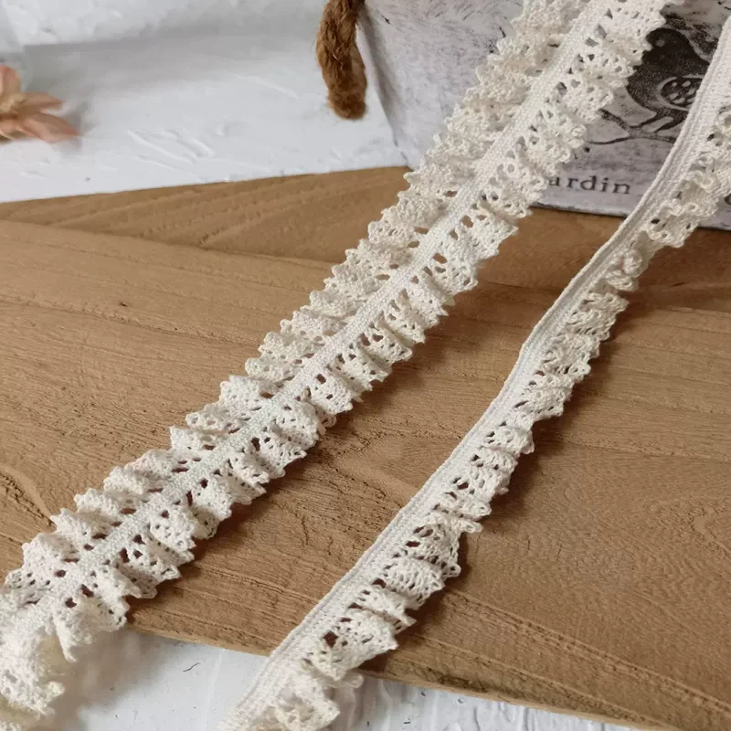 1 Yard Beige Pure Cotton Stretch Lace Lace Elastic Cotton Thread Hollow Clothing Decoration Doll Handmade Diy Accessories