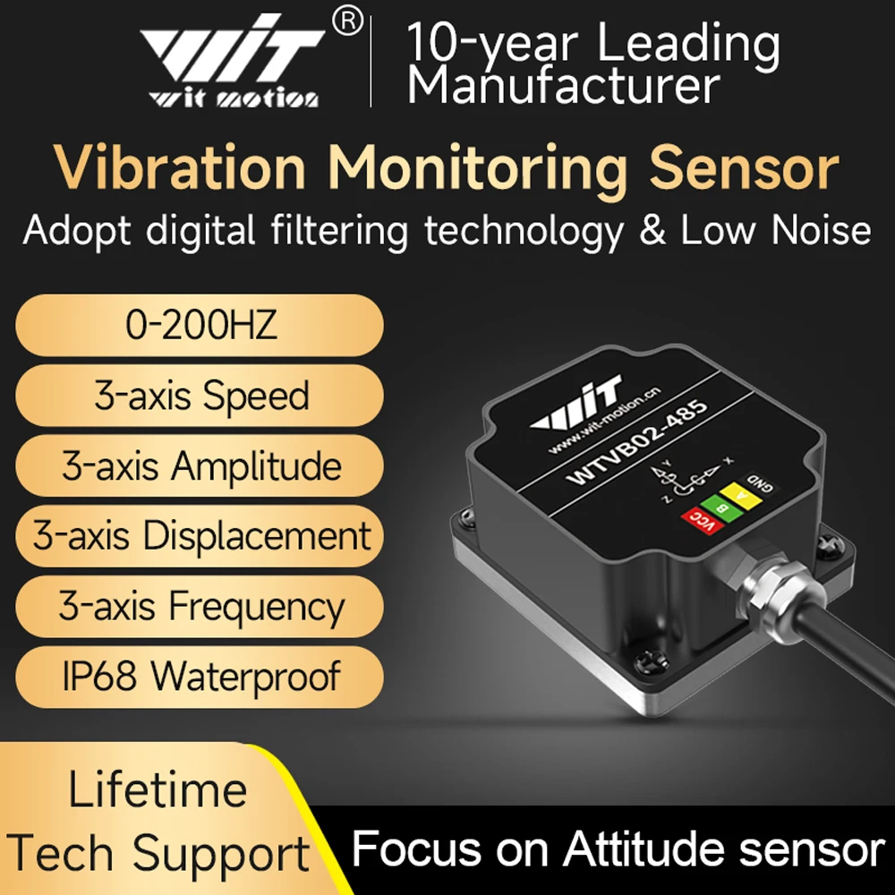 WitMotion WTVB02-485 모터 펌프 진동 모니터링을 위한 3 축 진동 변위 + 속도 + 진폭 IP68 방수 센서