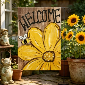 Bee Sunflower Welcome Garden Flag 1
