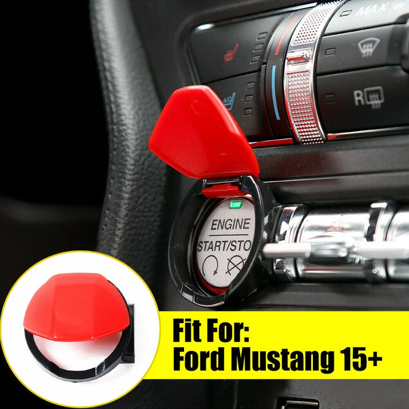 

5pcs Car Dashboard Engine Start/Stop Switch Button Covers Red Button Decor Caps Car Accessories Interior for Ford Mustang 2015+
