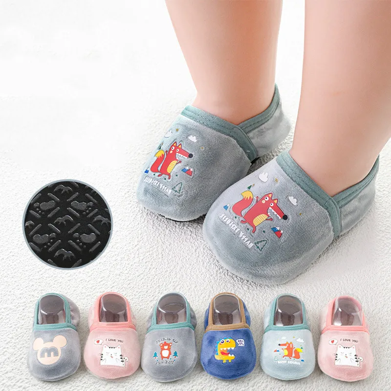 Winter Indoor Baby Floor Socks Thick Plush Infant Kids Soft Soled Shoes Cartoon Toddler Anti Slip Sock 6-24months Kids Footwear