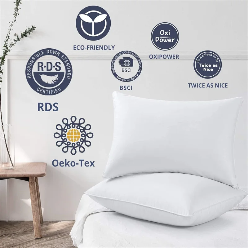 Goose Feather Down White Pillow Inserts 5 Stars Hotel Soft Bed Pillows for Sleeping Neck Spine Protection Slow Rebound Pillow 5