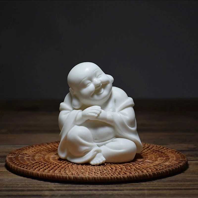 

White Porcelain Amitabha, hehe, haha, figure statue Handmade sculpture of modern art Cute home decoration ornaments Gift statue