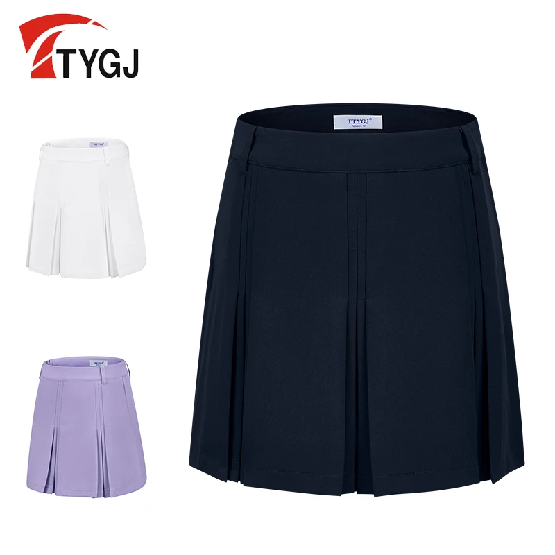 TTYGJ Spring and Autumn Golf pleated midi skirt with high waist and A-line anti glare design simple fashionable sports skirt
