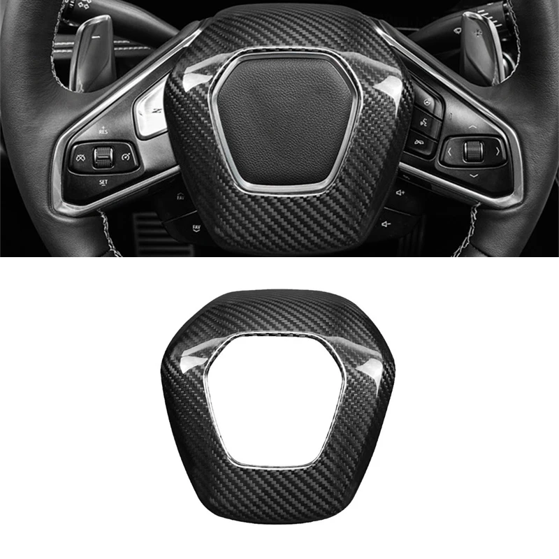 

Real Hard Carbon Fiber For Chevrolet Corvette C8 2020 2021 2022 2023 Car Steering Wheel Center Cover Trim C8 Carbon Accessories