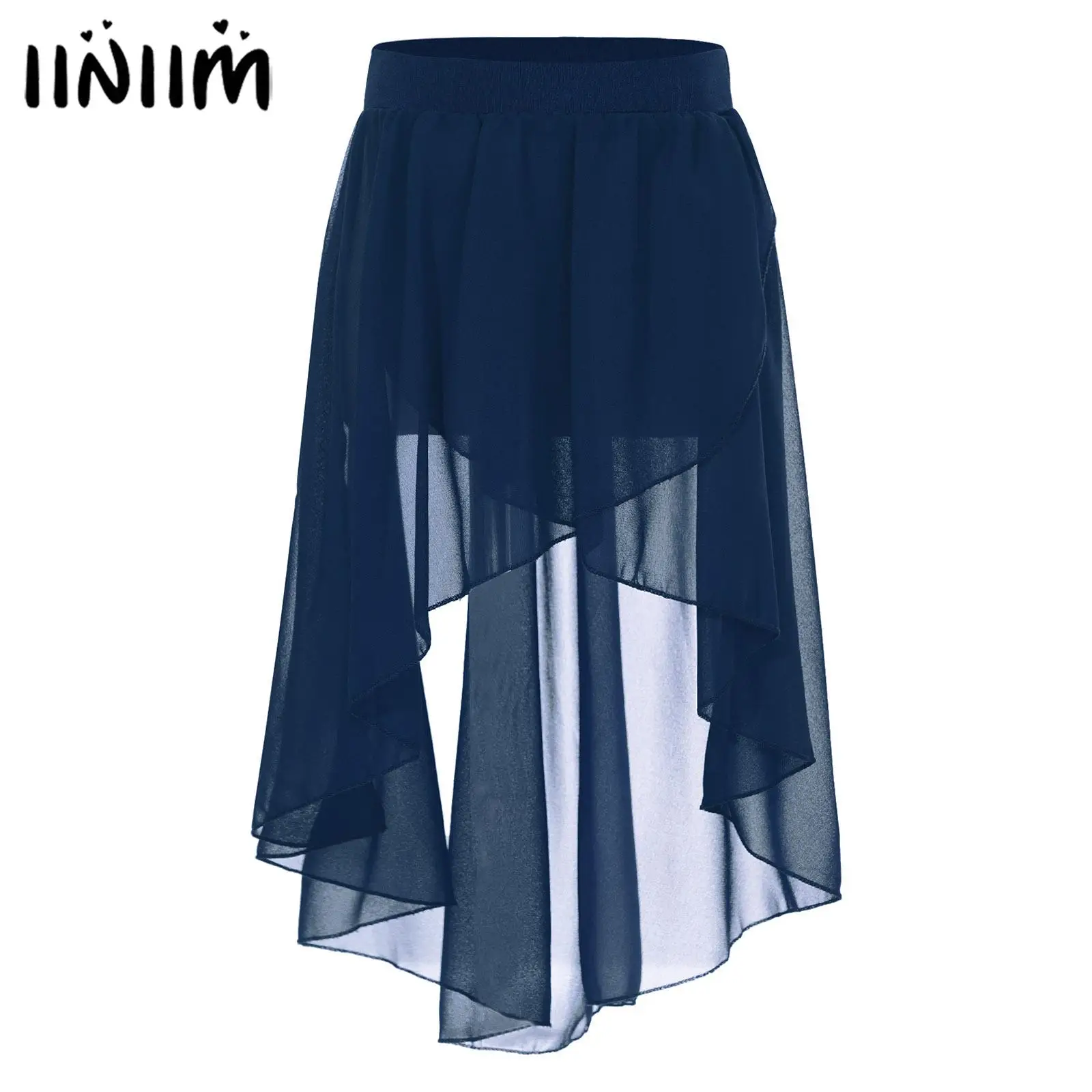 

Kids Girls Ballet Jazz Dance Skirts High-Low Elastic Waistband Chiffon Skirt Studio Dance Practice Performance Costume