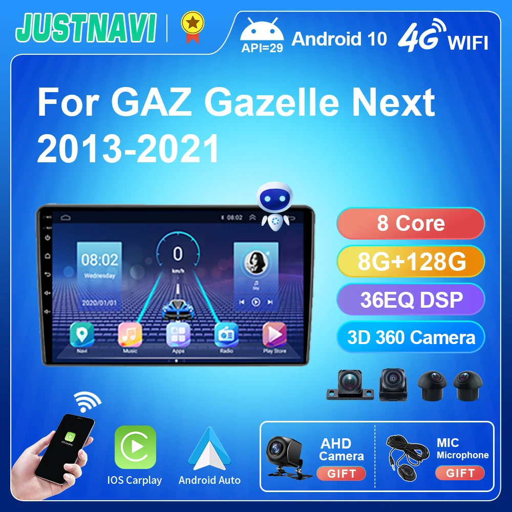 

JUSTNAVI 2din Auto Android 10 For GAZ Gazelle Next 2013-2021 Car Radio Multimedia Player Carplay GPS Navigation DSP RDS No 2Din