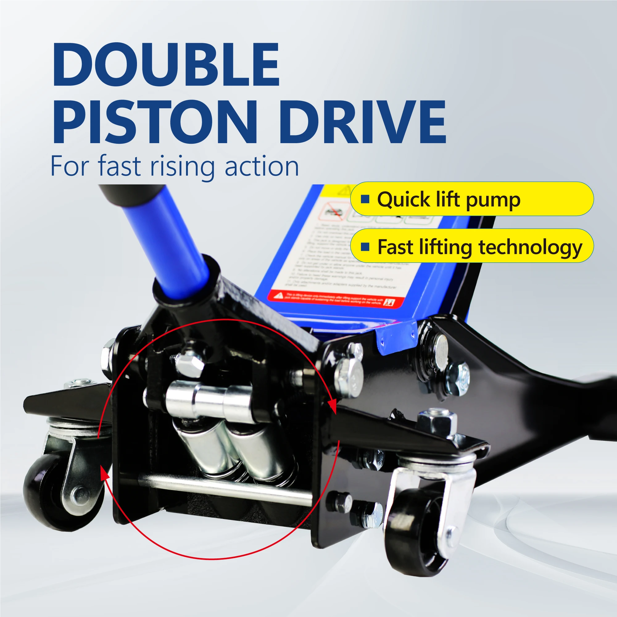 3 Ton Hydraulic Low Profile Steel Racing Floor Jack – Dual Piston, Blue 2