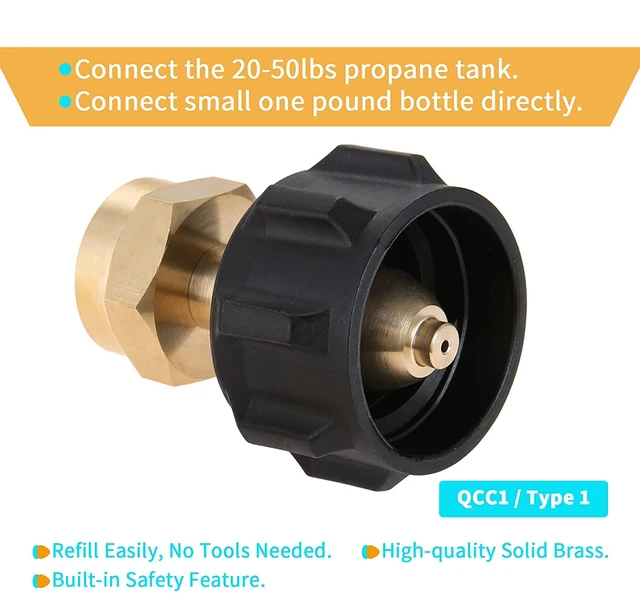 Propane Refill Solid Brass Adapter 1lb Gas Cylinder Tank Coupler