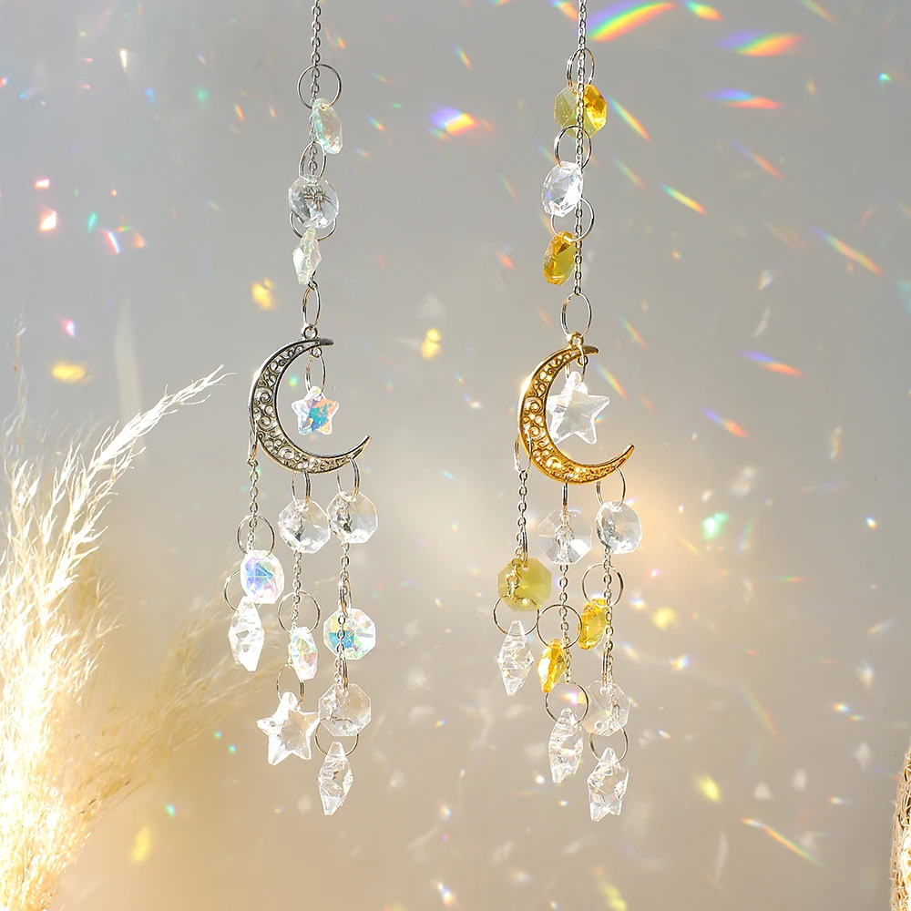 Crystal Suncatcher Rainbow Prism Moon Sun Catcher Garden Decoration Outdoor Suncatchers Window Hanging Moon Crystal Decoration sun catcher,sun catchers,window ornament