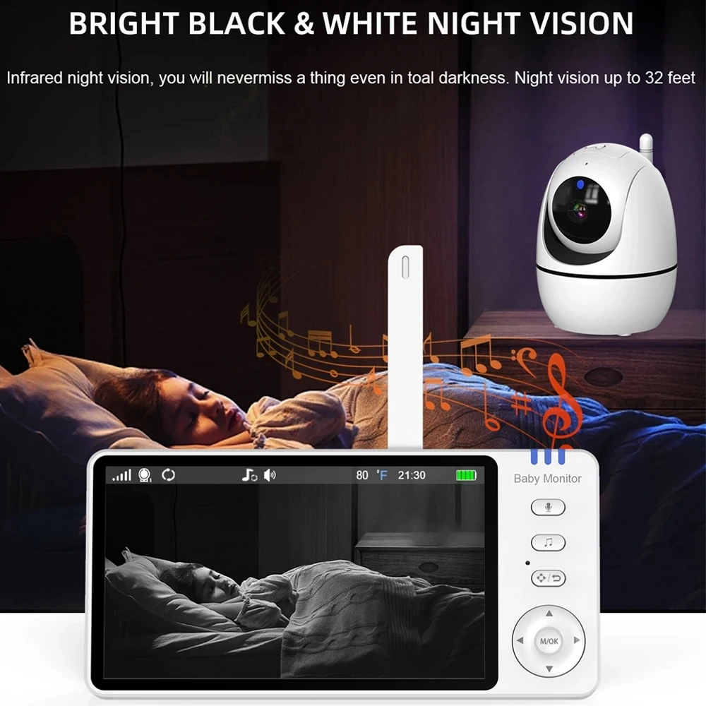 5.0 Inch 2.4G Wireless Video Baby Monitor 3500mAh Battery IPS Screen Nanny PTZ Camera 2-way Audio VOX Lullaby Up USB Charge wireless baby monitor video baby monitor