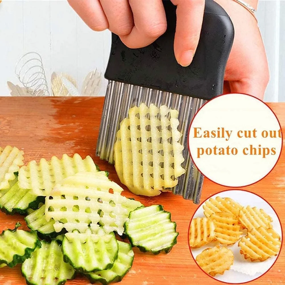3pcs Crinkle Cutter Blade Waffle Fry Cutter Stainless Steel Vegetable Potato Wavy Chopper French Fry Slicer for Carrot Onion