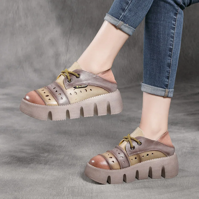 New  Retro Hollow-Out Pumps Platform   Hole  Platform  Colorblock Two-Way Lazy