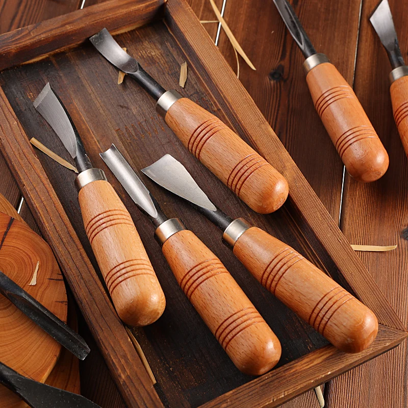 Set Di 7 Strumenti Per Intaglio Del Legno – Sgorbie E Coltelli Professionali In Acciaio Inox, Per Scultura, Falegnameria, Modellismo, Manici Ergonomic - 6