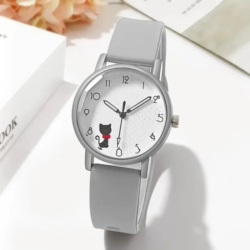 Cute Girl Quartz Watch Lovely Cat Dial  Silicone Strap Women Wristwatches Sport Ladies Watches Relógio Feminino Birthday Gift 4