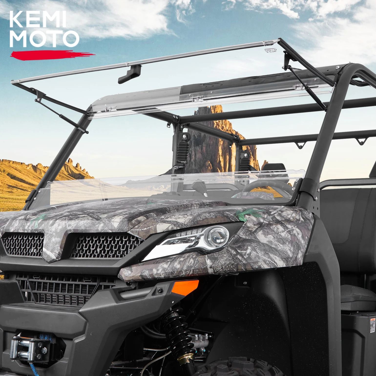 

KEMIMOTO UTV 1/5IN Clear PC Flip Windshield Front Windshield Compatible with CFMOTO UForce 1000 2021+, UForce 1000 XL 2022+