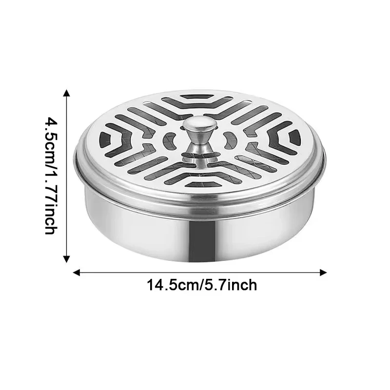 Mosquito Coils Holder Stainless Steel Mosquito Coil Box with Cover Round Coil Tray Easy To Clean Anti-Mosquito Supplies