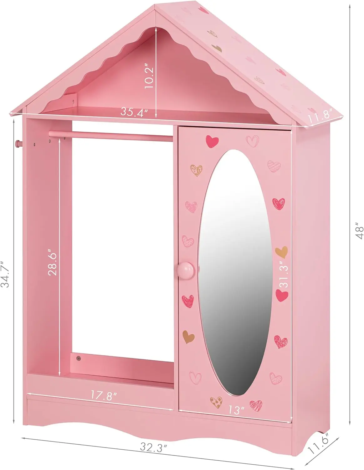 UTEX Kids Dress Up Storage with Mirror, Kids Wardrobe Closet, Dress Up Armoire for Little Girls, Open Hanging Costume Organ