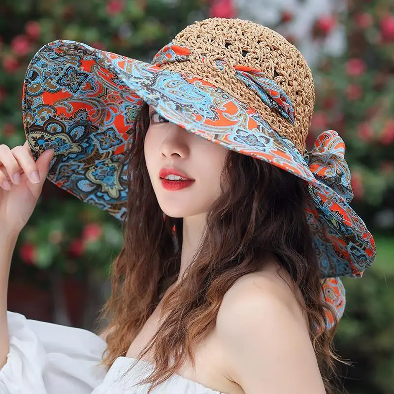 2023 new seaside hat summer beach hat female visor hat fashion fisherman's hat sunscreen sun hat anti-UV straw hats for women 2