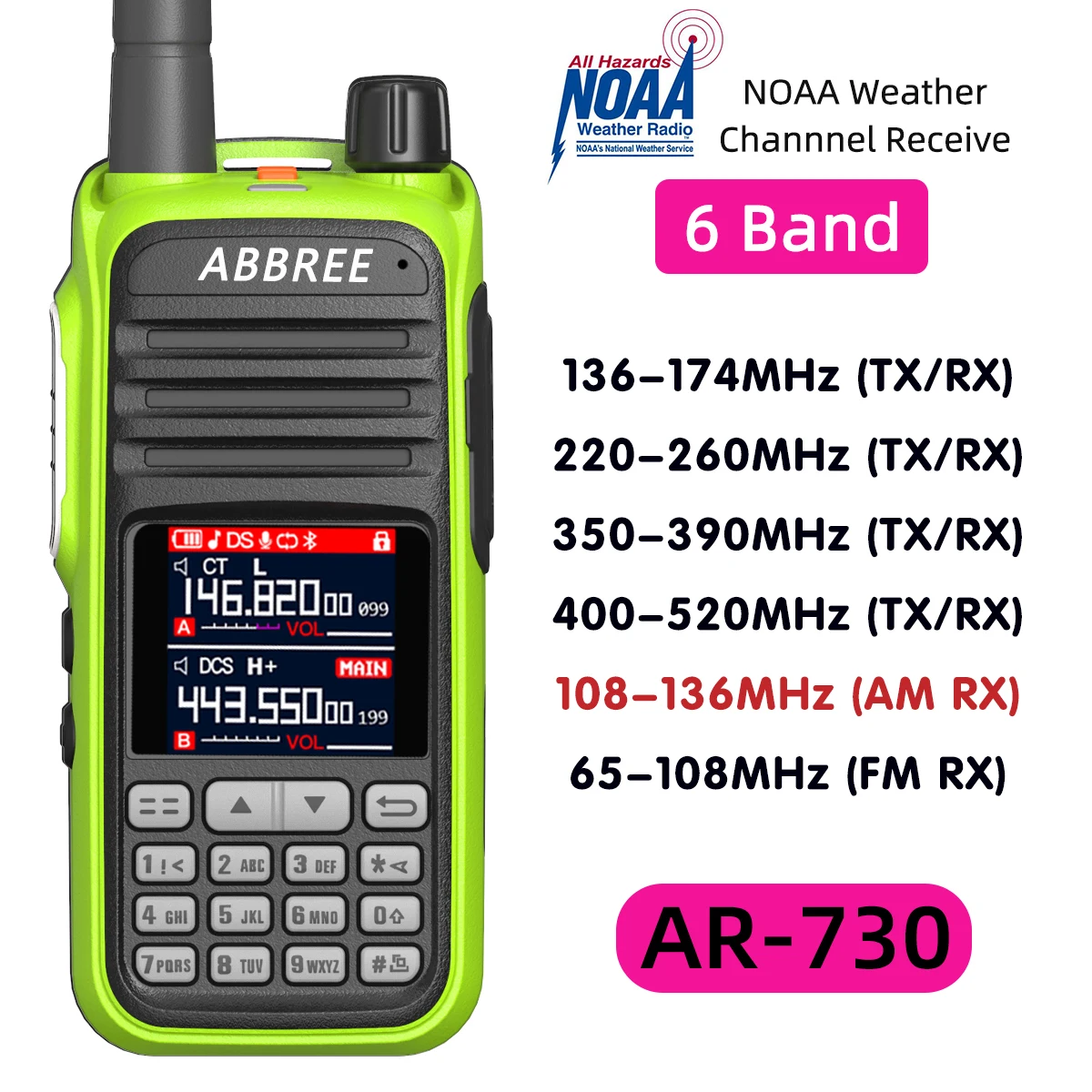 Abbree Ar730 Air Band 108520mhz Full Band Wireless Copy Frequency Walkie Talkie Typec Usb