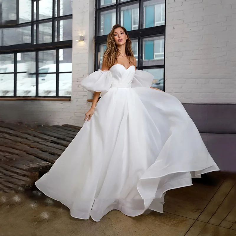 

Elegant Puff Sleeves Women Wedding Dresses Sweetheart Bridal Gowns Formal Vestido De Noche robe mariage