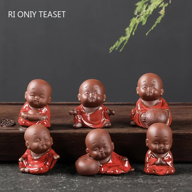 Purple Clay Tea Pet Ornament Buddha Monk Figurine Handmade Sculpture Tea Set Decor Garden Bonsai Art